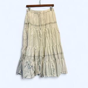 BP. cream tiered maxi skirt with lace trim